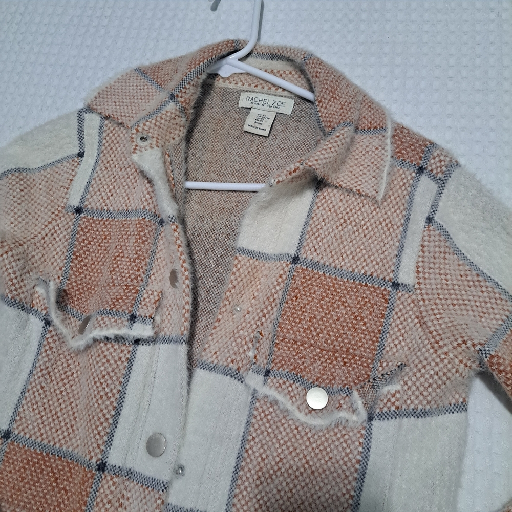 Rachel Zoe Orange and Beige Plaid Shacket - Picture 2 of 5